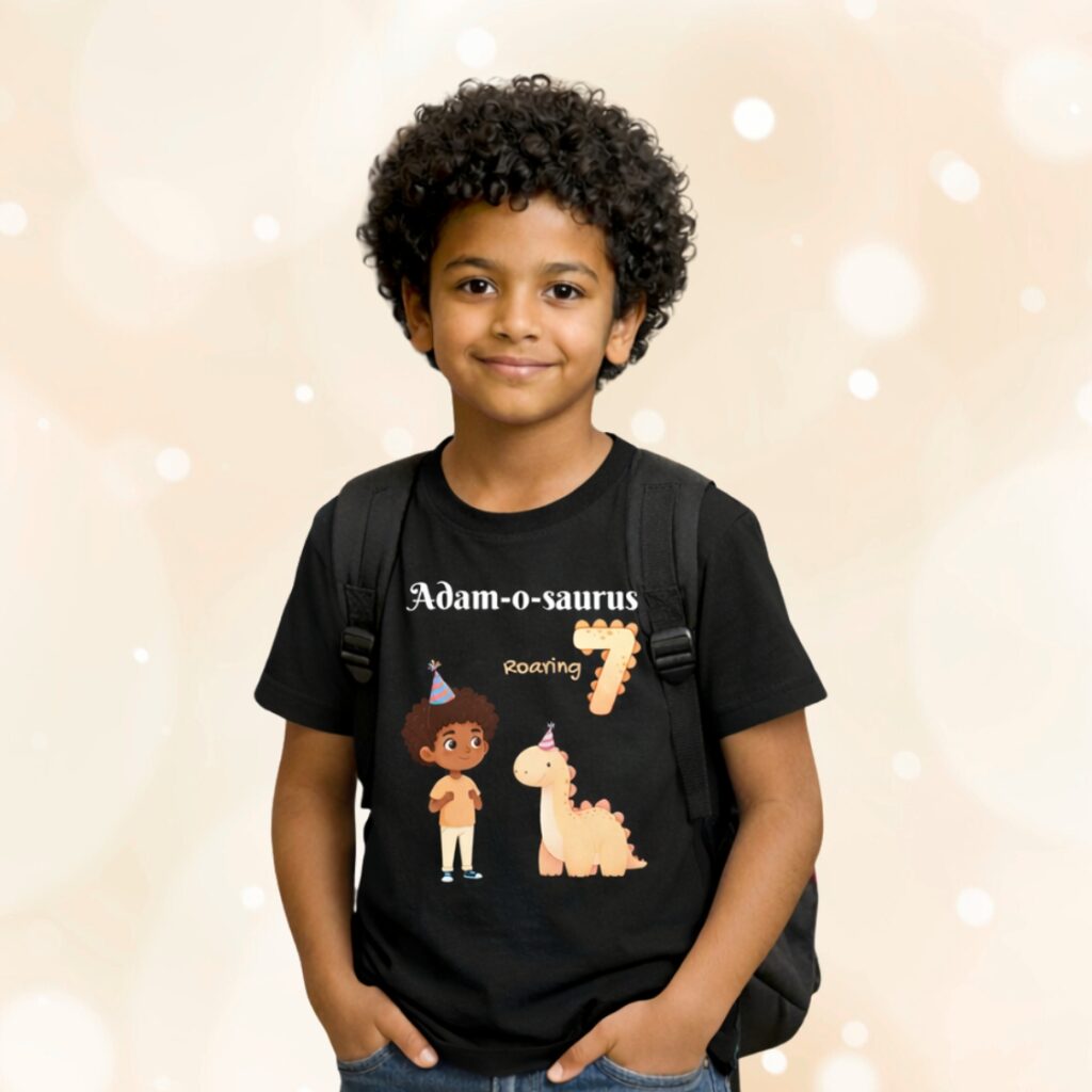 Personalized Dinosaur Birthday Shirt for Kids — Custom Name + Age Dino Tee — Fun Outfit for Boys