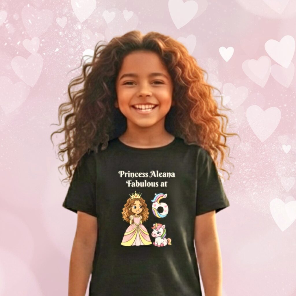 Personalized Unicorn Princess Birthday Shirt — Your Child’s Photo Turned into a Princess Cartoon!