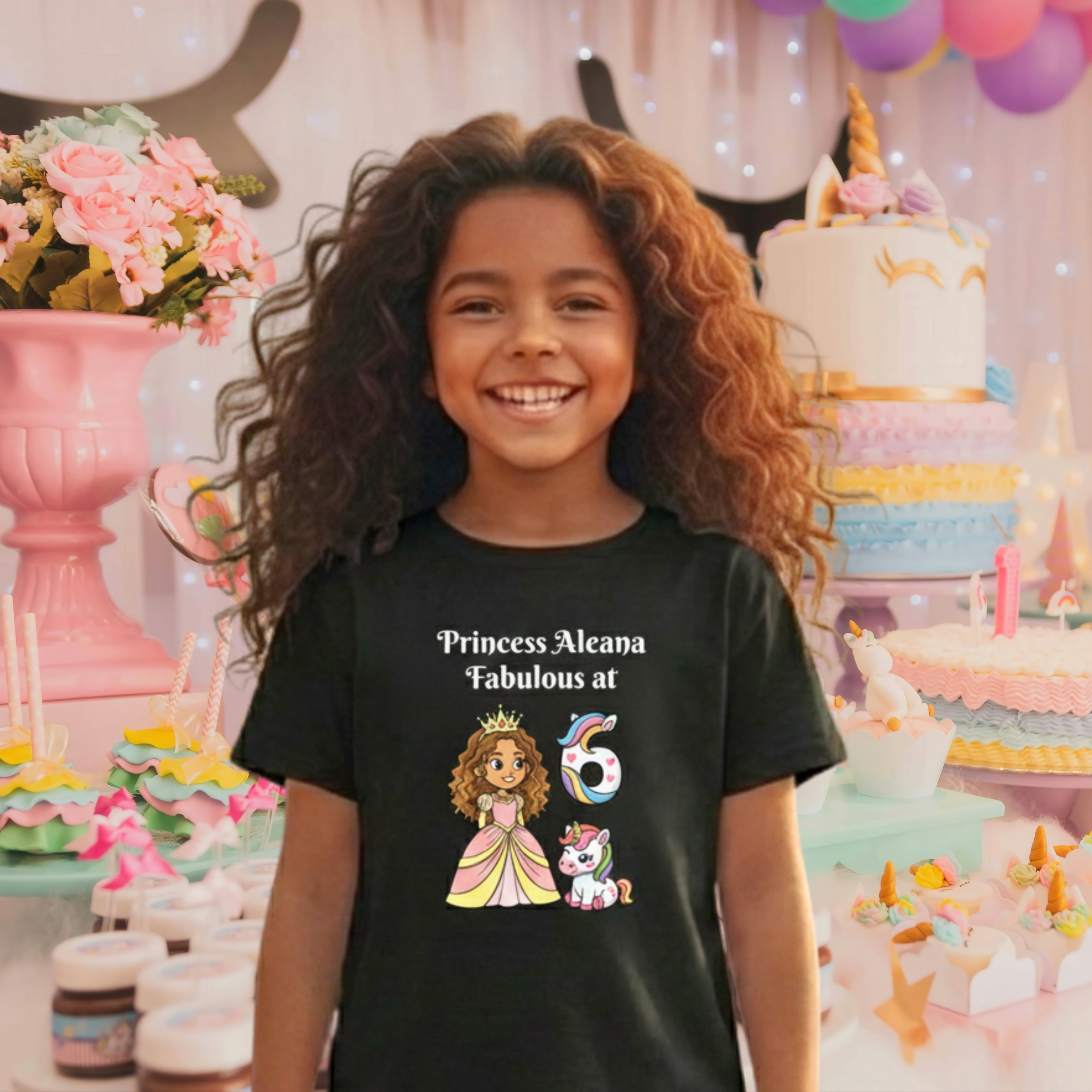 Personalized Unicorn Princess Birthday Shirt — Your Child’s Photo Turned into a Princess Cartoon! - Image 3
